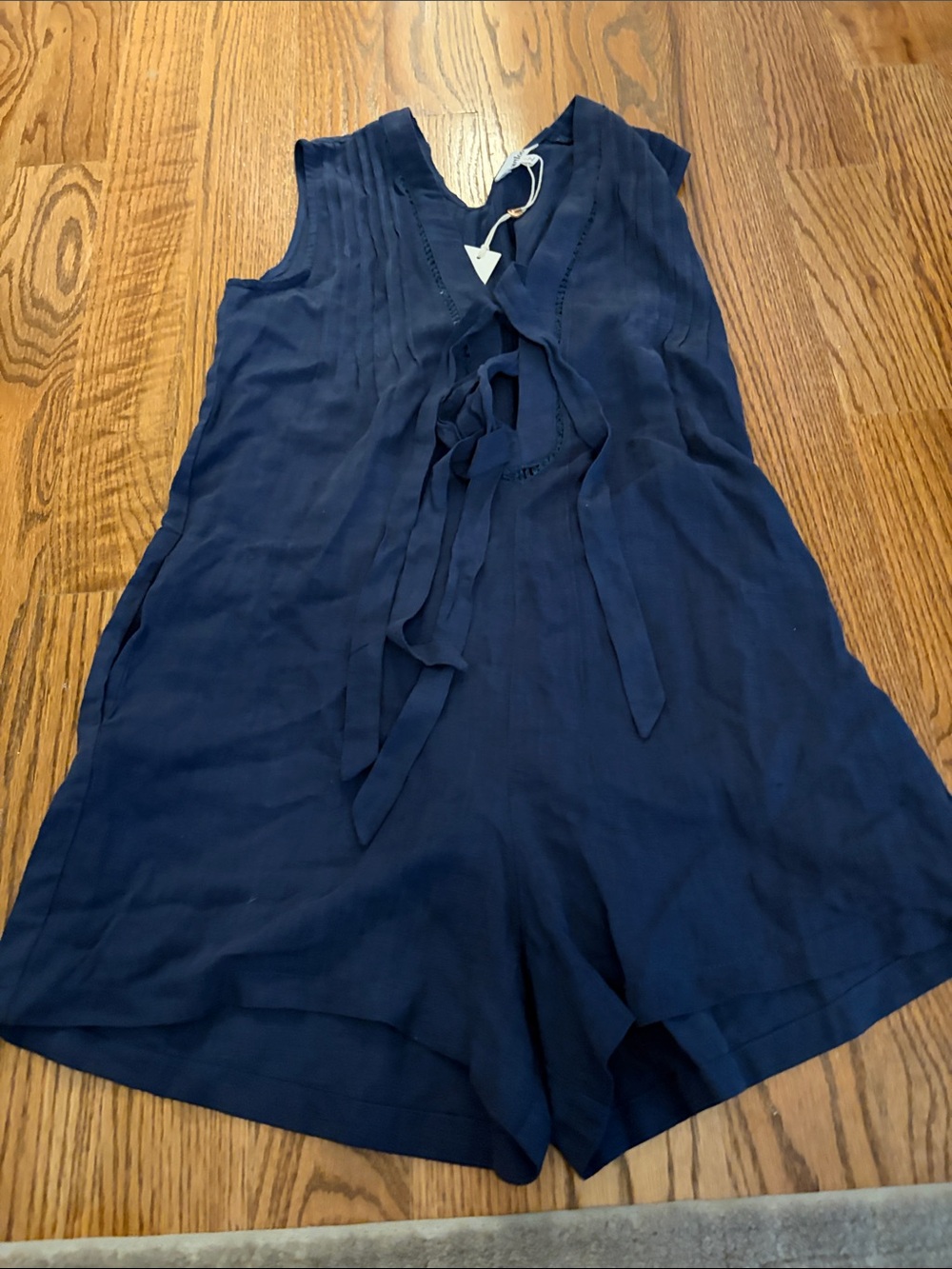 Heartloom Navy Sleeveless Romper with Front Tie Detail